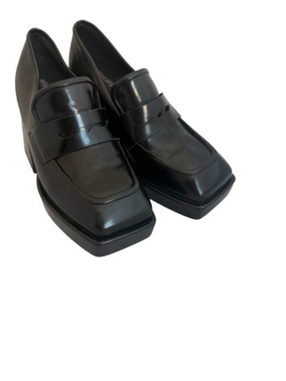 Jeffrey Campbell Black Chunky Platform Heeled Loafers Heel Faux Size 7.5 Women's - Picture 2 of 11